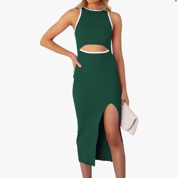 Green Midi Dress w/cutout - Picture 1 of 3